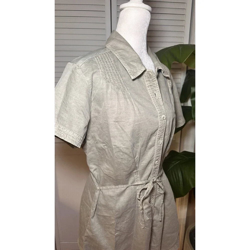 Free People Light Sage Button Front Shirt Romper Short Sleeve Tie Waist Size M - Picture 13 of 15
